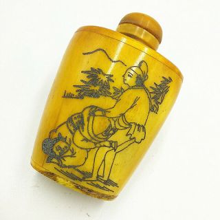 Rare Antique Chinese Hand - carved sex culture Cattle Bone snuff bottle C1 3