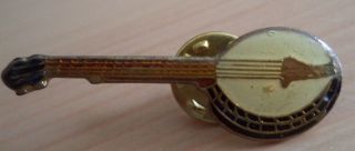 Rock N Roll Banjo Guitar Vintage Enamel Pin Button Rare