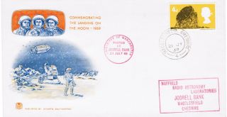 Gb Fdc First Man On Moon - Jodrell Bank Rare Cover 1969