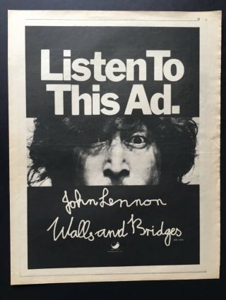 John Lennon Rare 1974 “walls And Bridges” 11x14” Album Release Ad