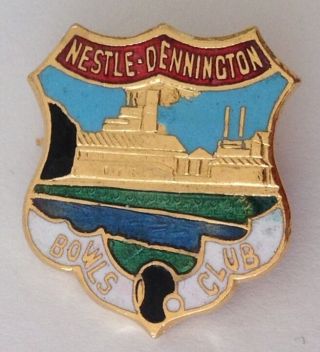 Nestle Dennington Bowling Club Badge Pin Rare Chocolate Factory Vintage (m12)