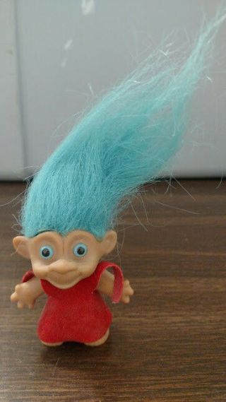 2.  5 " Inch Rare Vintage Troll Doll W/ Blue Hair Kids Toy Red Shirt Blue Eyes