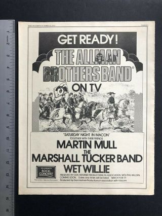The Allman Brothers Rare 1977 11x14 Rock Concert Tv Appearance Promo Ad