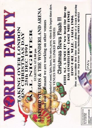 World Party Rave Flyer Flyers A3 Poster 25/12/91 Rare Linford Studios London