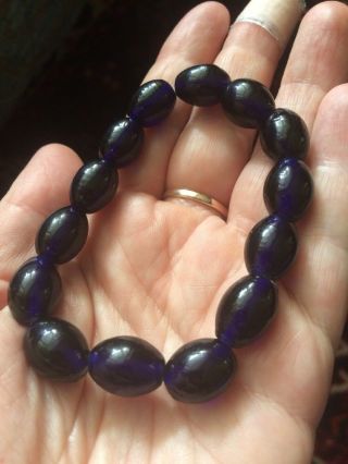 Bristol Blue Colbalt Purple Oval Glass Bead Elasticated Bangle Bracelet - Rare
