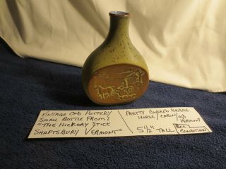 Vintage American Pottery Bottle Shaftsbury Vermont Rare Green The Hickory Stick