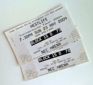 Rare Westlife Memorabilia - Tickets Stub (s) Nec Arena Birmingham 23/05/04