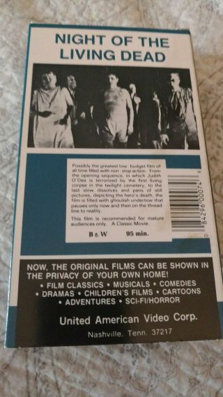 Early,  Rare CLASSIC 1991 Night Of The Living Dead VHS United American Video Corp 2