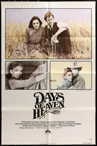 Days Of Heaven Richard Gere Rare 1978 Ff 1 - Sheet Movie Poster 27 X 41
