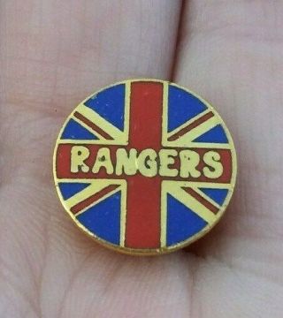 Rangers Fc Red White Blue & Gold Gilt Small Round Pin Badge Rare Vgc