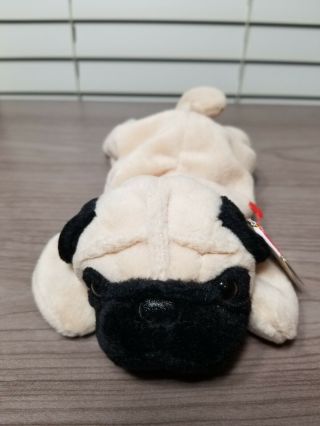 Ty Beanie Baby " Pugsly " The Pug Style 4106 - Rare With Many Errors.