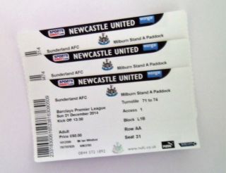 Rare Memorabilia Newcastle United V Sunderland Tickets / Ticket Stub (s) 21/12/14