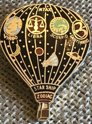 Vintage Zodiac Horoscope Starship Hot Air Balloon Pin - Rare