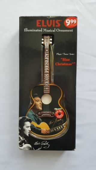 Elvis Presley Illuminated Musical Ornament Guitar Blue Christmas Rare