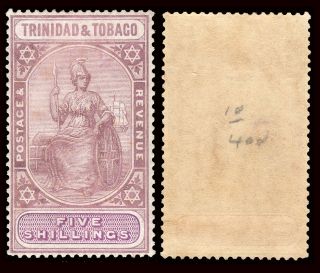 Trinidad - 1901 5 Shelling.  Watermark C.  A.  Hinged.  & Rare