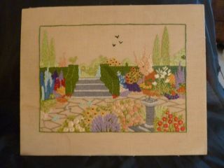 Vintage Embroidery Scene Hand Made Stitched Art Picture Collectible Rare Unique