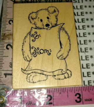 Psx,  To & From Bear,  Rare,  F 1977,  Looks,  E3,  Wooden,  Rubber Stamp