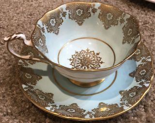 Rare Find Vintage 1960s Paragon Tea Cup W/ Saucer Fine Bone China Blue W/ Gold