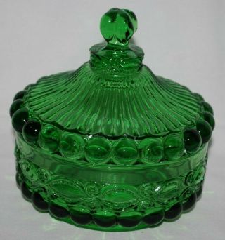 Vintage L.  G.  Wright Glass Rare Green Eyewinker Round Candy Dish