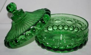 Vintage L.  G.  Wright Glass RARE Green EYEWINKER Round Candy Dish 3