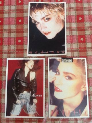 3 Rare Madonna Post Cards From 1980s Magazines 2 Smash Hits & 1 Just Seventeen