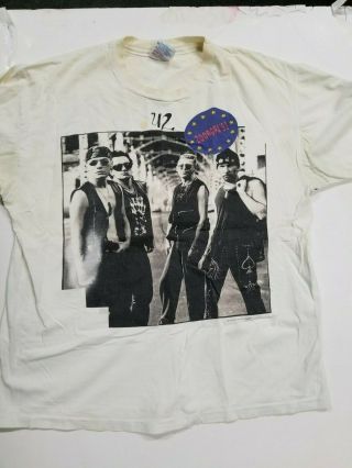 U2 Zoo Tour Zooropa 93 Achtung Baby Tour Concert T - Shirt Vintage Stained Rare