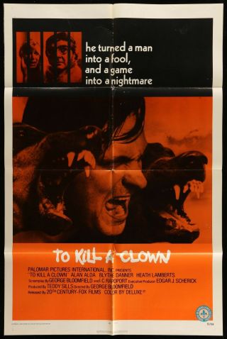To Kill A Clown Alan Alda Rare Vintage 1972 One Sheet Movie Poster