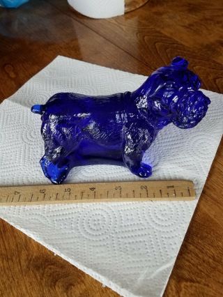 Large Cobalt Blue Art Glass Dog Bulldog Terrier ? Paperweight Animal Figure Rare 2