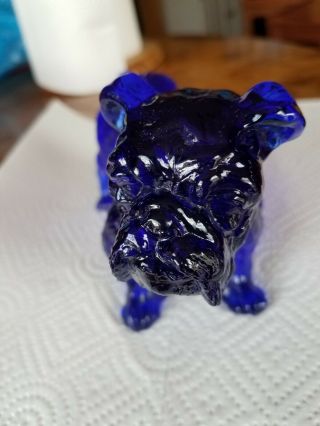 Large Cobalt Blue Art Glass Dog Bulldog Terrier ? Paperweight Animal Figure Rare 3