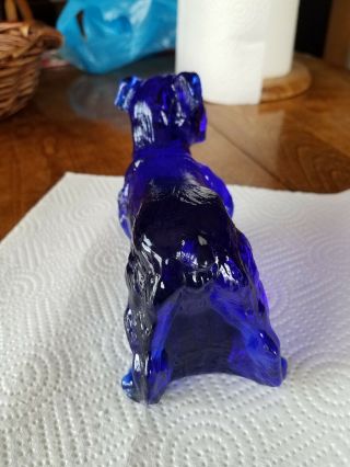Large Cobalt Blue Art Glass Dog Bulldog Terrier ? Paperweight Animal Figure Rare 4