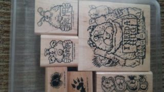 Stampin Up Set Of 6 " Monster Mania " Rare Retired Wm