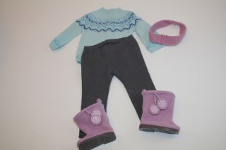 Rare Retired American Girl Frosty Fair Isle Blue Sweater Outfit Set Euc