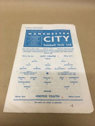 Manchester City V Manchester United 1964 Fa Youth Cup Semi Final Rare