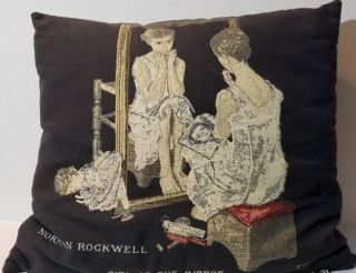 Vintage Norman Rockwell Girl At The Mirror Tapestry Embroidered Pillow Rare