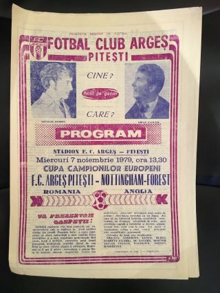 Rare 07/11/1979 Fc Arges Pitesti V Nottingham Forest European Cup Programme