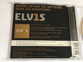 Elvis Presley - Burning Love Rare 2002 Australian RCA/BMG 3 Track CD single OOP 3