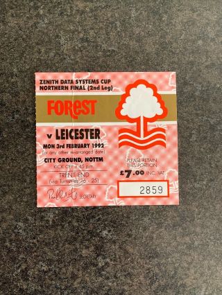 Rare - Nottingham Forest V Leicester City Ticket (zenith Data Systems) 1992