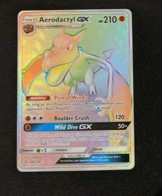 Aerodactyl Gx 244/236 Unified Minds Pokemon Card Gem Ultra Rare Holo Psa 10