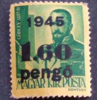 Magyar Stamp 1945 Ww2 Hungary Overprint 1.  6 Pengo Mnh Og Rare