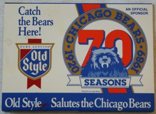 Rare 1989 Chicago Bears 70 Seasons Old Style 5 1/4 X 3 3/4 " Table Tent