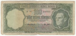 Turkey,  100 Lira 1969 Heavily P182 5/6 Emission Rare Banknote