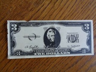 Rare Vintage Las Vegas Mr Sy’s Casino “twe Dollars” $3 Dollar Bill