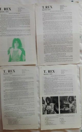 T.  Rex Appreciation Society Newsletters X 4 And Letters.  1978 - 79 Marc Bolan.  Rare