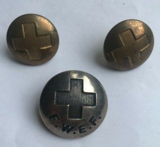 Rare Ww1 French Wounded Emergency Fund Button And Two Red Cross Buttons