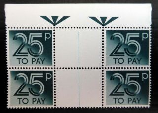 Gb 1980 - 25p Postage Due Rare Gutter Marginal Block Of 4 Bp863