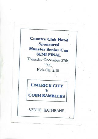 27/12/90 Very Rare At Rathbane Munster Cup Sf Limerick City V Cobh Ramblers