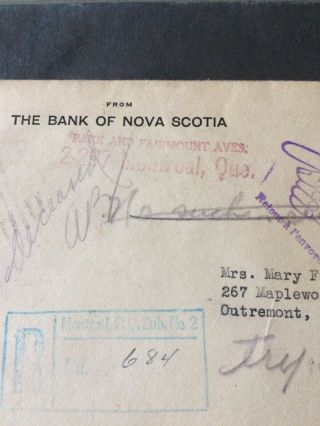 Rare Hand Written Letter Envelope Stamp Cover 1933 Bank Of Nova Scotia Return 5