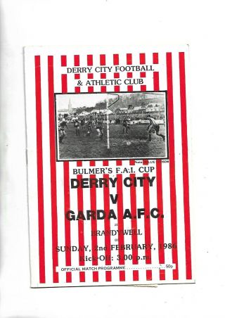 2/2/86 Rare Fai Cup Derry City V Garda With Pull Out