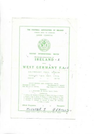 13/5/56 Rare Youth International Rep Of Ireland V West Germany