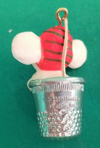 Vintage 1978 Hallmark Tree Trimmer Mouse in Thimble Ornament Rare/HTF 5